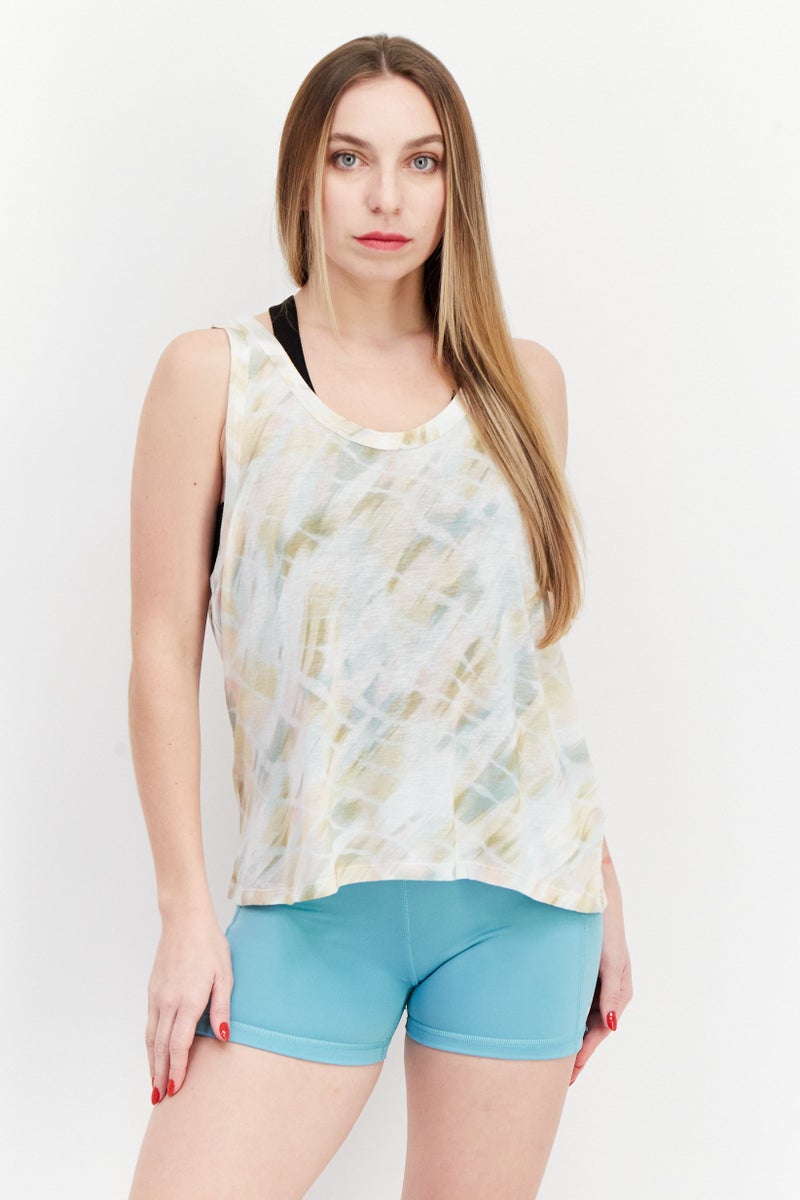 rvca Women U Neck Sleeveless Tie Dye Print Top, Pink Combo - Image 1