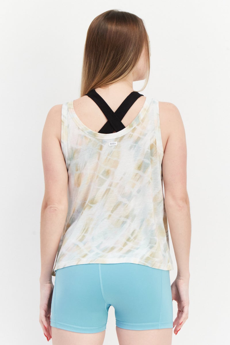 rvca Women U Neck Sleeveless Tie Dye Print Top, Pink Combo - Image 3