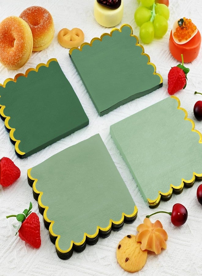 pyntop 100pack Green Cocktail Napkins - 5 Inch Disposable Dinner Napkins with Gold Foiled Scalloped Edges, Elegant Paper Napkin Beverage Napkin for Wedding, Baby Shower, Bridal Shower, Holiday Party - Image 5