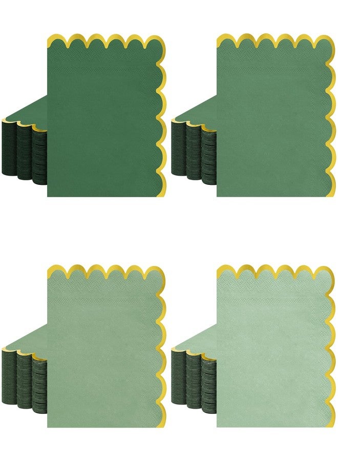 pyntop 100pack Green Cocktail Napkins - 5 Inch Disposable Dinner Napkins with Gold Foiled Scalloped Edges, Elegant Paper Napkin Beverage Napkin for Wedding, Baby Shower, Bridal Shower, Holiday Party - Image 1