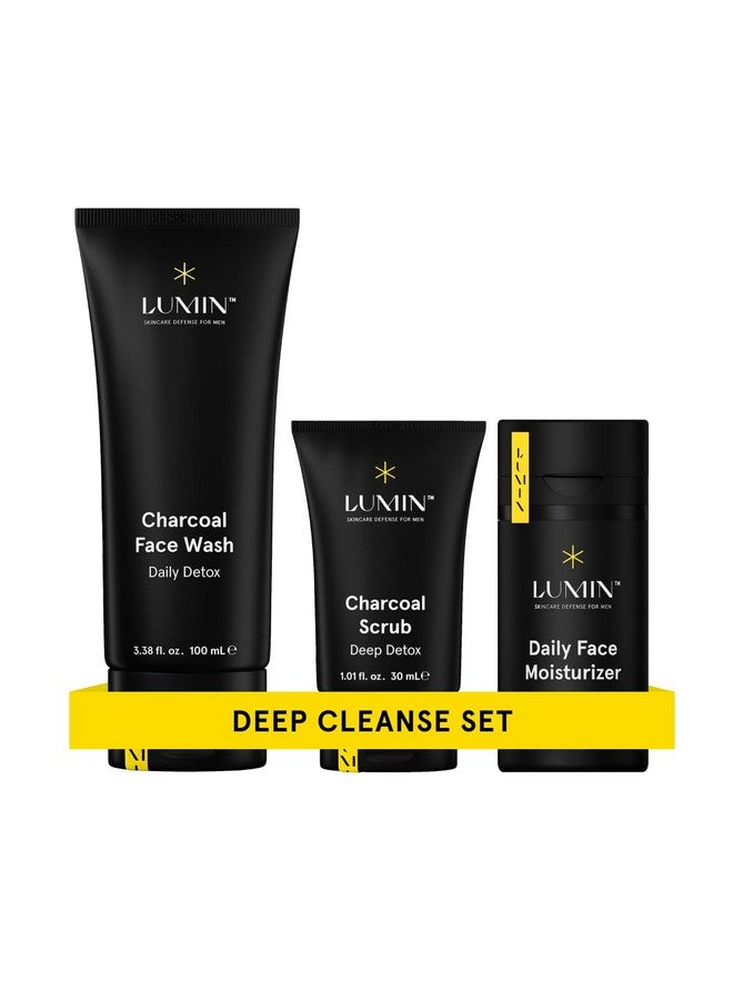 Lumin - Smooth Operator Detox - Men's skincare kit, Includes: Charcoal Face Wash Daily Detox, Charcoal Scrub Deep Detox & Daily Face Moisturizer, Suitable for all skin types, Two Month Supply - Image 1