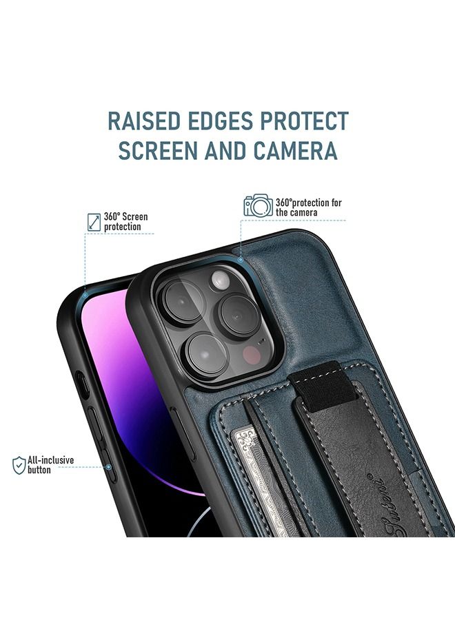 Suteni iPhone 15 Pro Wallet Case Cover with Phone Holder and Hand Strap, Anti-scratch Shockproof Protective Leather Kickstand Card Slots Back Case Accessories Protection Protector for iPhone 15 Pro  - Image 2