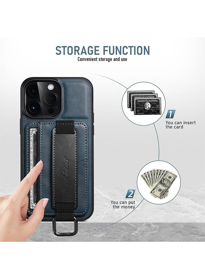 Suteni iPhone 15 Pro Wallet Case Cover with Phone Holder and Hand Strap, Anti-scratch Shockproof Protective Leather Kickstand Card Slots Back Case Accessories Protection Protector for iPhone 15 Pro  - Image 3