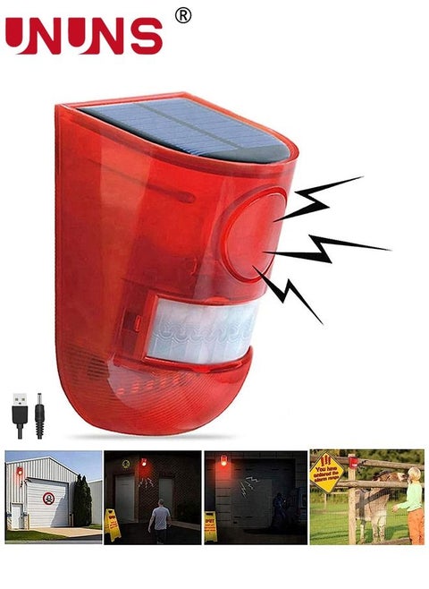 Solar Sound Light Alarm Motion Sensor 110 Decibels Siren Sound Alert & 6LEDs Flash Warning Strobe Security Alarm System Security Siren Light Waterproof for Farm,Villa,Home,Yard,Barn