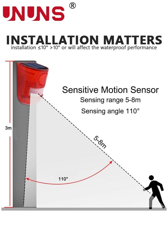UNUNS - Solar Sound Light Alarm Motion Sensor 110 Decibels Siren Sound Alert & 6LEDs Flash Warning Strobe Security Alarm System Security Siren Light Waterproof for Farm,Villa,Home,Yard,Barn - Image 1