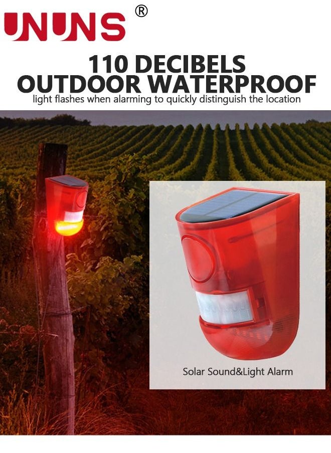 UNUNS - Solar Sound Light Alarm Motion Sensor 110 Decibels Siren Sound Alert & 6LEDs Flash Warning Strobe Security Alarm System Security Siren Light Waterproof for Farm,Villa,Home,Yard,Barn - Image 1