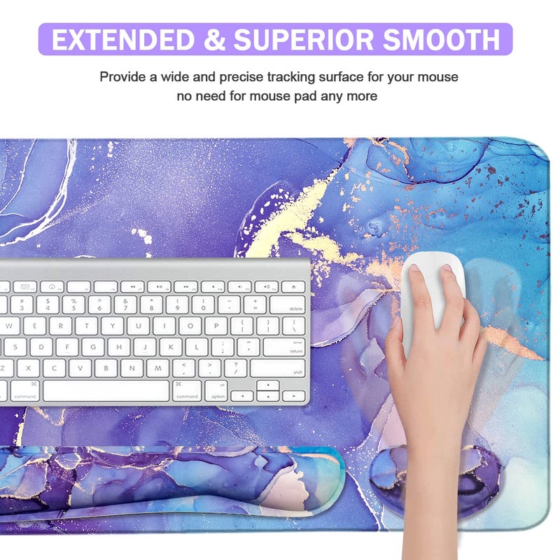Yunoble Large Mouse Pad and Keyboard Wrist Rest, Desk Pad for Keyboard and Mouse, 4-in-1 Large Gaming Mouse Pad with Wrist Support - Purple Marble - Image 5