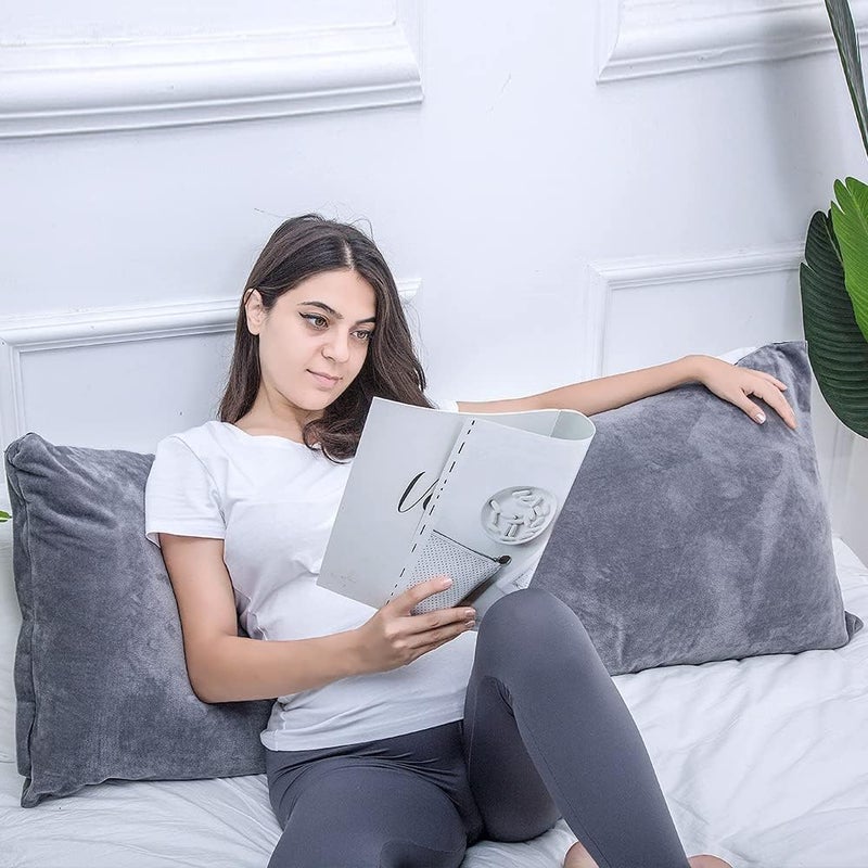 1 MIDDLE ONE 1 وسادة كاملة للجسم للبالغين، وسادة طويلة ��لنوم، وسائد كبيرة للسرير، وسادة كبيرة ثابتة بغطاء مخملي، مقاس 20×54 بوصة (رمادي غامق) - Image 5