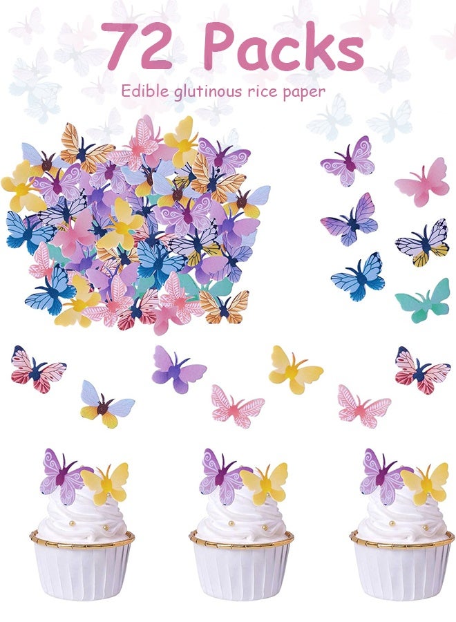 72 Packs Edible Butterfly Cupcake Toppers 3D Butterfly Cupcake Picks Realistic Butterfly Dessert Decorations for Wedding Baby Shower Themed Birthday Party Cake Decorations Mixed Size Colorful… - Image 1