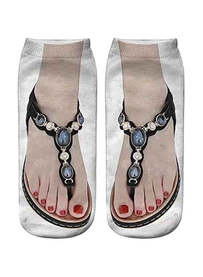 6 Pairs 3D Flip Flops Socks Novelty Ankle Socks Adult Casual Uni Socks Soft Cotton Hosiery Low Cut Ankle Sock(One Size,Multicolor) - Image 4