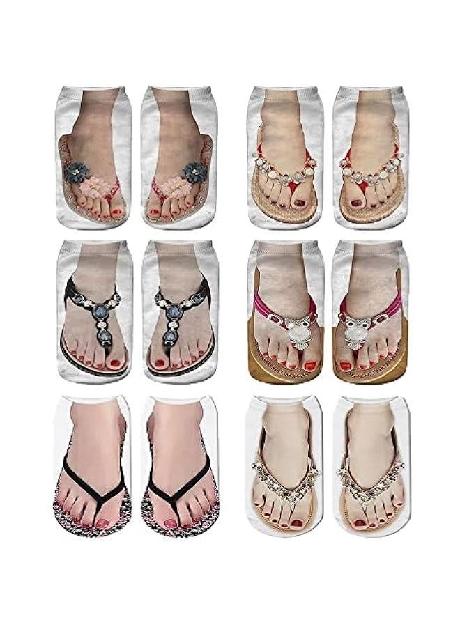 6 Pairs 3D Flip Flops Socks Novelty Ankle Socks Adult Casual Uni Socks Soft Cotton Hosiery Low Cut Ankle Sock(One Size,Multicolor) - Image 1