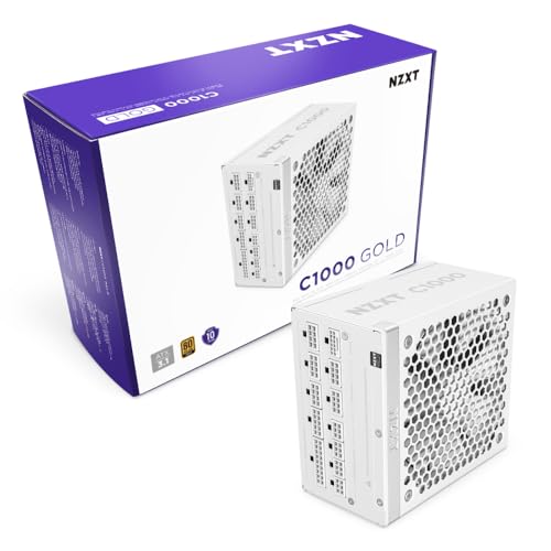 NZXT C1000 Gold ATX 3.1 - مزود طاقة ألعاب حاسوب منخفض الضوضاء بالكامل قابل للتعديل - 1000 واط - 80 بلس جولد - 12V-2x6 موصل - وضع المروحة الصفرية - 100% مكثفات يابانية - أبيض - Image 1