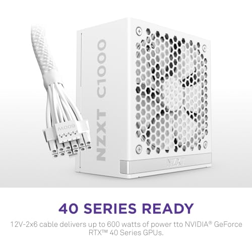NZXT C1000 Gold ATX 3.1 - مزود طاقة ألعاب حاسوب منخفض الضوضاء بالكامل قابل للتعديل - 1000 واط - 80 بلس جولد - 12V-2x6 موصل - وضع المروحة الصفرية - 100% مكثفات يابانية - أبيض - Image 4