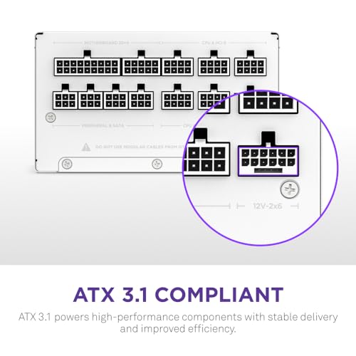 NZXT C1000 Gold ATX 3.1 - مزود طاقة ألعاب حاسوب منخفض الضوضاء بالكامل قابل للتعديل - 1000 واط - 80 بلس جولد - 12V-2x6 موصل - وضع المروحة الصفرية - 100% مكثفات يابانية - أبيض - Image 3