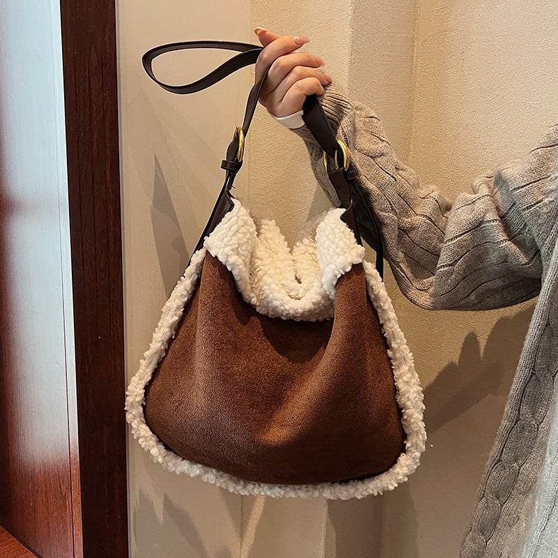 Vintage Frosted Large Capacity Suede Bag Women'S 2024 Winter New All-Match Crossbody Women'S Bag Shoulder Bucket Bag - Image 2