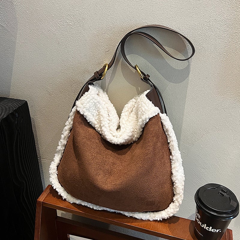 Vintage Frosted Large Capacity Suede Bag Women'S 2024 Winter New All-Match Crossbody Women'S Bag Shoulder Bucket Bag - Image 3