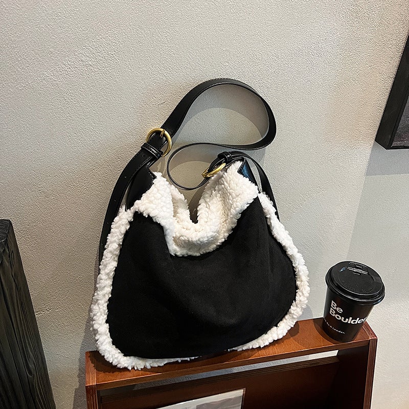 Vintage Frosted Large Capacity Suede Bag Women'S 2024 Winter New All-Match Crossbody Women'S Bag Shoulder Bucket Bag - Image 1