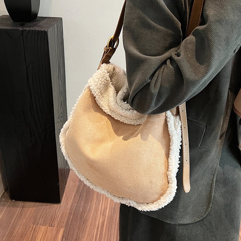 Vintage Frosted Large Capacity Suede Bag Women'S 2024 Winter New All-Match Crossbody Women'S Bag Shoulder Bucket Bag - Image 5