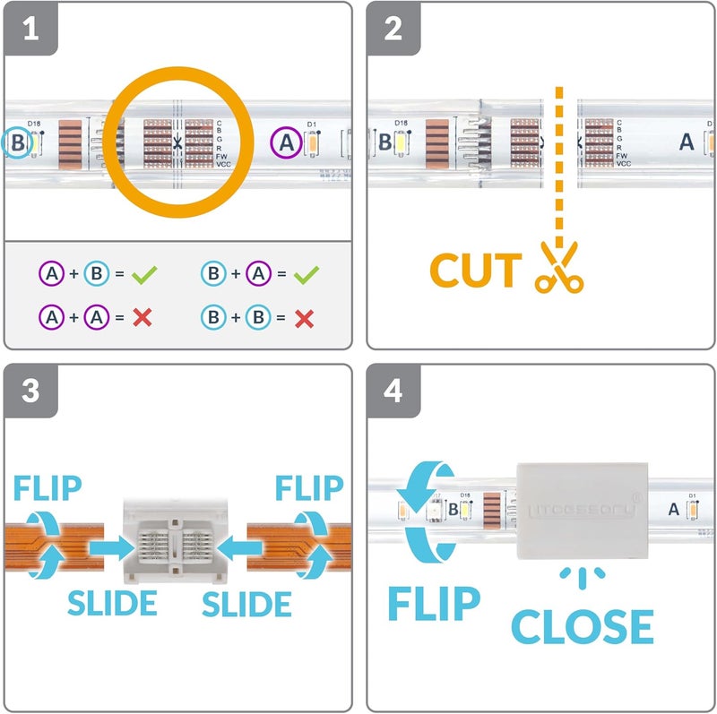 Litcessory Cut-End to Cut-End Extension Connector for Philips Hue/Solo Lightstrip (2in, 4 Pack, White - Micro 6-PIN V4 / Solo Lightstrip) - Image 5