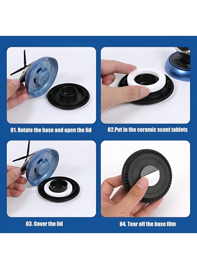 معطر جو يعمل بالطاقة الشمسية على شكل طائرة هليكوبتر - معطر جو دوار بمروحة تعمل بالطاقة الشمسية - موزع عطور على لوحة قيادة السيارة للديكور الداخلي، لإزالة الروائح الكريهة، ورائحة منعشة تدوم طويلاً. - Image 2