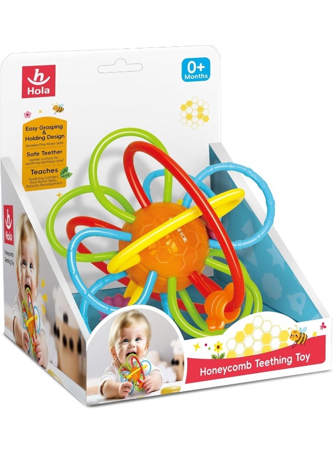 HOLA Honeycomb Teething Toy, Soft Tpu Material For Gentle Gum Massage, Spinning Ball With Sound Effects, Movable Rings For Fine Motor Skills, Teething Relief For Babies, Baby Rattle Toy, Teether, 0M+ - Image 3