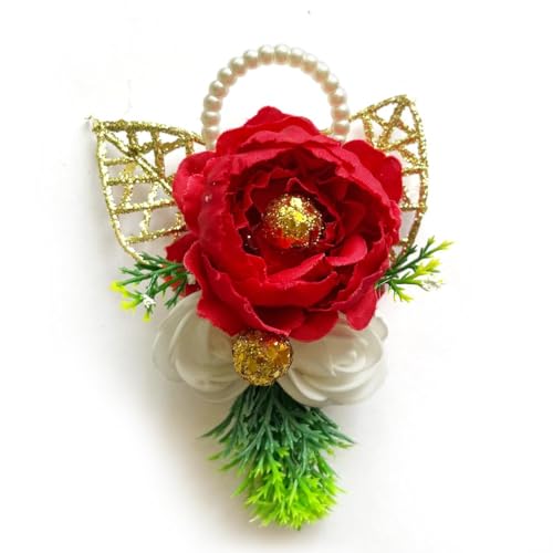 ADIKALA™ Handmade Artificial Big Peony and Foam Flowers Bunch for Trousseau Packing, Ready to use Flower Brooch Hamper for Decoration, Gift Wrapping Flowers (6, Red) - Image 5
