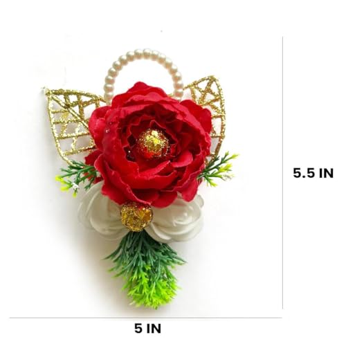 ADIKALA™ Handmade Artificial Big Peony and Foam Flowers Bunch for Trousseau Packing, Ready to use Flower Brooch Hamper for Decoration, Gift Wrapping Flowers (6, Red) - Image 3
