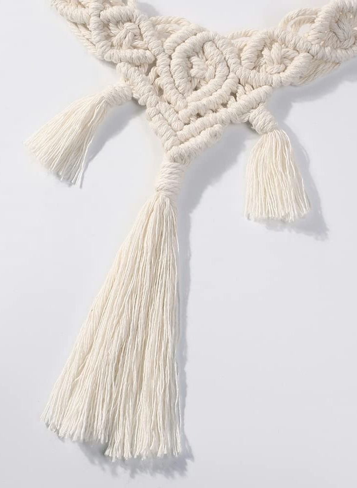 سيوسي 2 قطعة ربطة ستائر شرابة ، قلادة منسوجة يدويًا بإبزيم ديكور للمنزل والمكتب والمزرعة (بيج) - Image 5