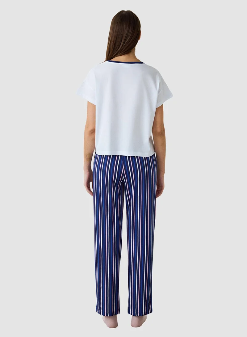 Penti Hello Kitty Striped Short Sleeve Crew Neck Pyjama Set