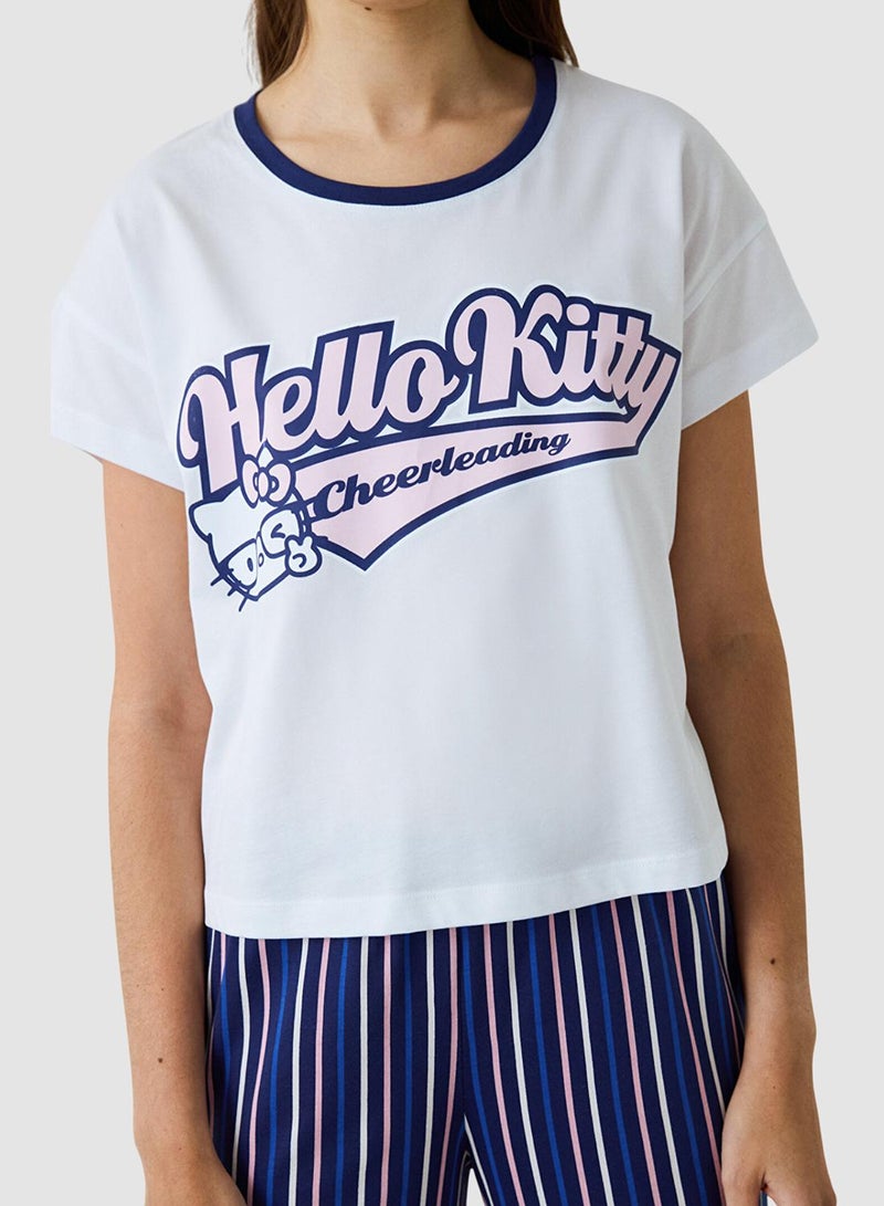Penti Hello Kitty Striped Short Sleeve Crew Neck Pyjama Set - Image 4