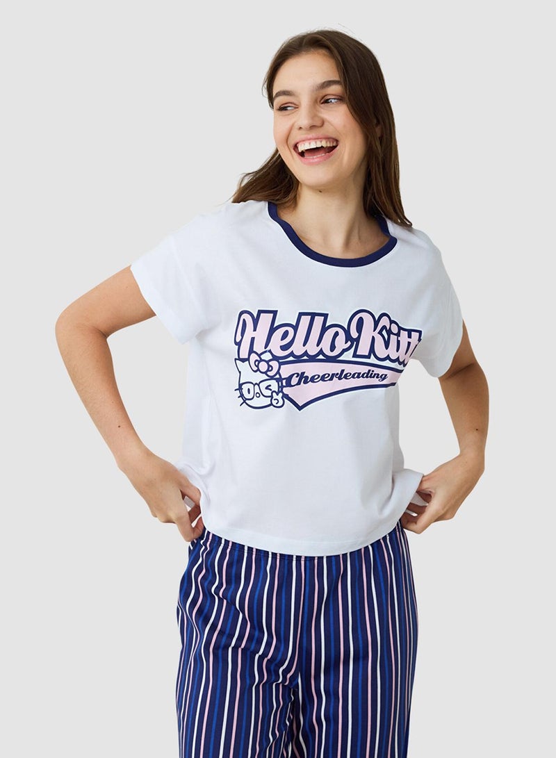 Penti Hello Kitty Striped Short Sleeve Crew Neck Pyjama Set - Image 3