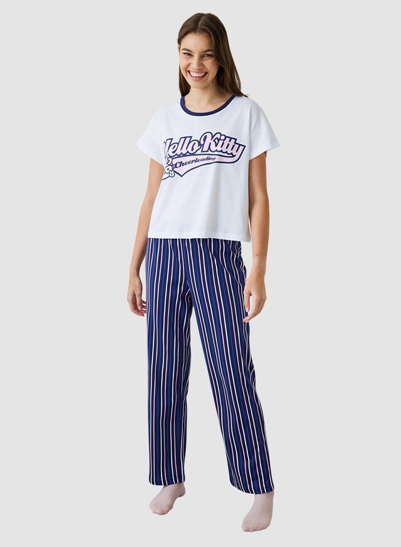 Penti Hello Kitty Striped Short Sleeve Crew Neck Pyjama Set - Image 1
