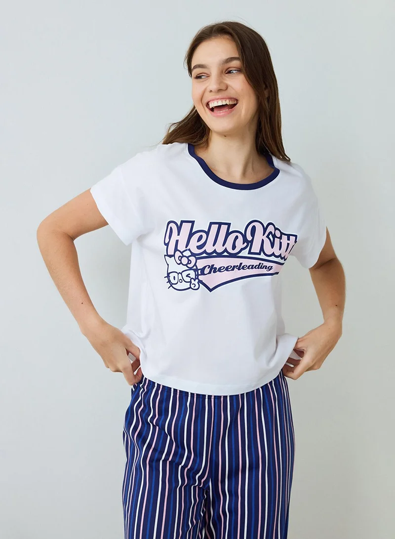 Penti Hello Kitty Striped Short Sleeve Crew Neck Pyjama Set