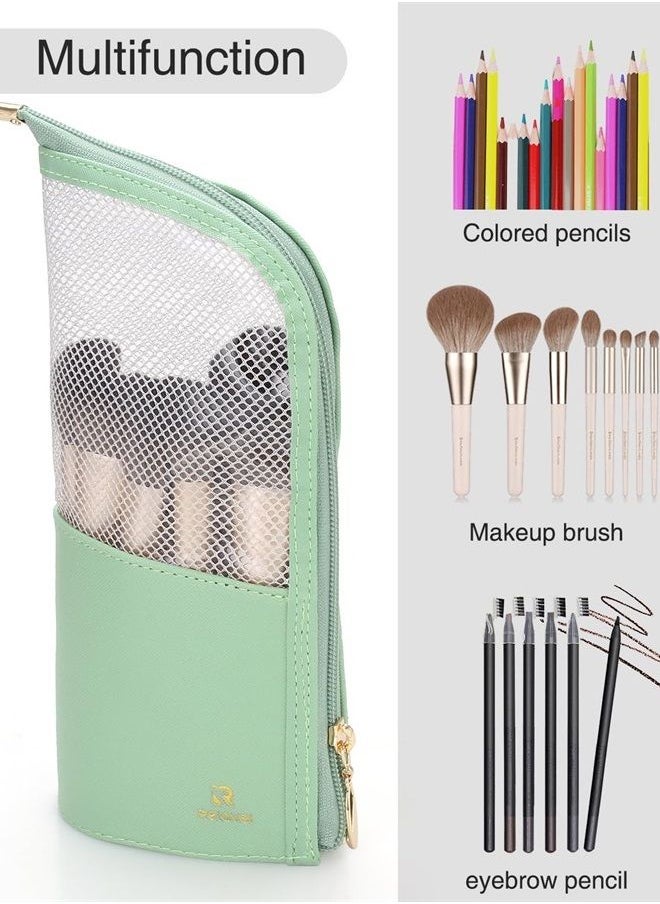 MONSTINA - Makeup Brush Organzier Bag,High Capacity Portable Stand-Up Makeup Brush Holder,Professional Artist Makeup Brush Sets Case Waterproof Dust-proof Makeup Brush Cup(Light Green) - Image 1