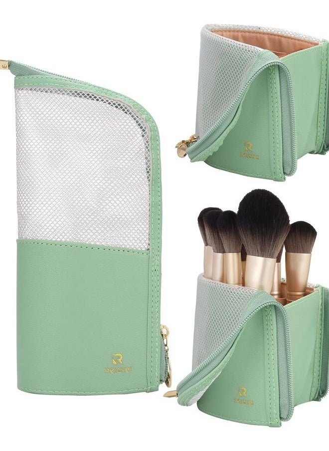MONSTINA - Makeup Brush Organzier Bag,High Capacity Portable Stand-Up Makeup Brush Holder,Professional Artist Makeup Brush Sets Case Waterproof Dust-proof Makeup Brush Cup(Light Green) - Image 1
