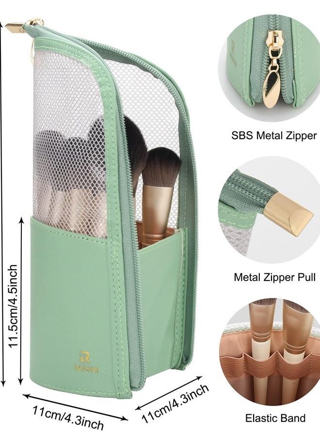 MONSTINA - Makeup Brush Organzier Bag,High Capacity Portable Stand-Up Makeup Brush Holder,Professional Artist Makeup Brush Sets Case Waterproof Dust-proof Makeup Brush Cup(Light Green) - Image 1