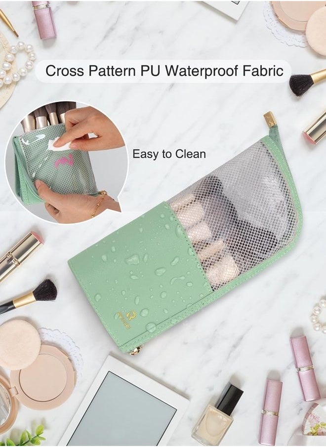 MONSTINA - Makeup Brush Organzier Bag,High Capacity Portable Stand-Up Makeup Brush Holder,Professional Artist Makeup Brush Sets Case Waterproof Dust-proof Makeup Brush Cup(Light Green) - Image 1