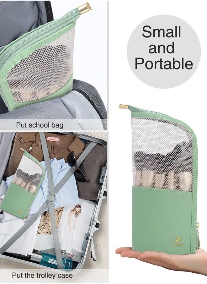 MONSTINA - Makeup Brush Organzier Bag,High Capacity Portable Stand-Up Makeup Brush Holder,Professional Artist Makeup Brush Sets Case Waterproof Dust-proof Makeup Brush Cup(Light Green) - Image 1