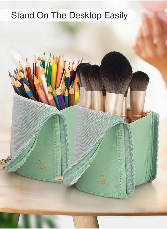 MONSTINA - Makeup Brush Organzier Bag,High Capacity Portable Stand-Up Makeup Brush Holder,Professional Artist Makeup Brush Sets Case Waterproof Dust-proof Makeup Brush Cup(Light Green) - Image 1