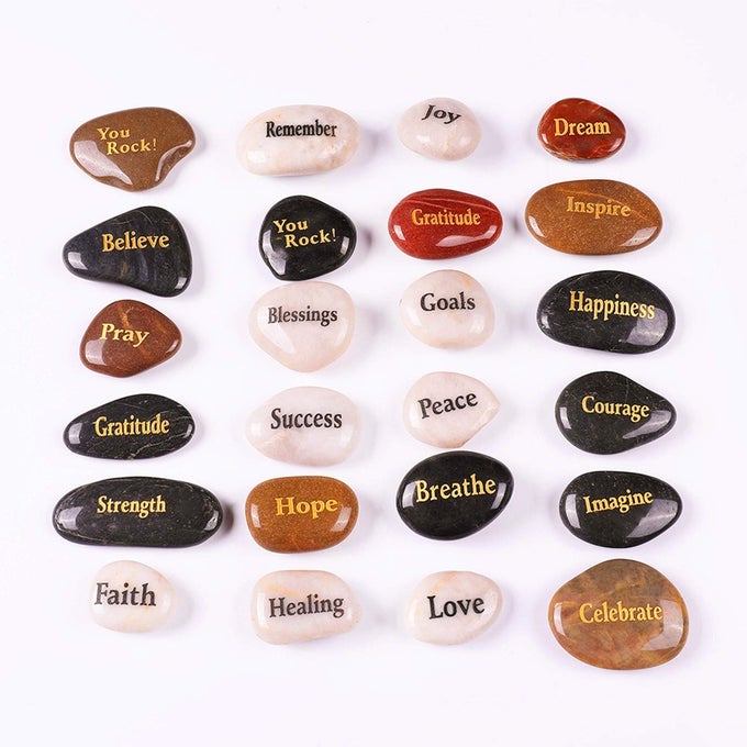 24PCS INSPIRATIONAL FAITH STONES ENGRAVED NATURAL RIVER ROCKS HEALING STONE DIFFERENT WORDS BULK LOT SET OF 24 23 EACH