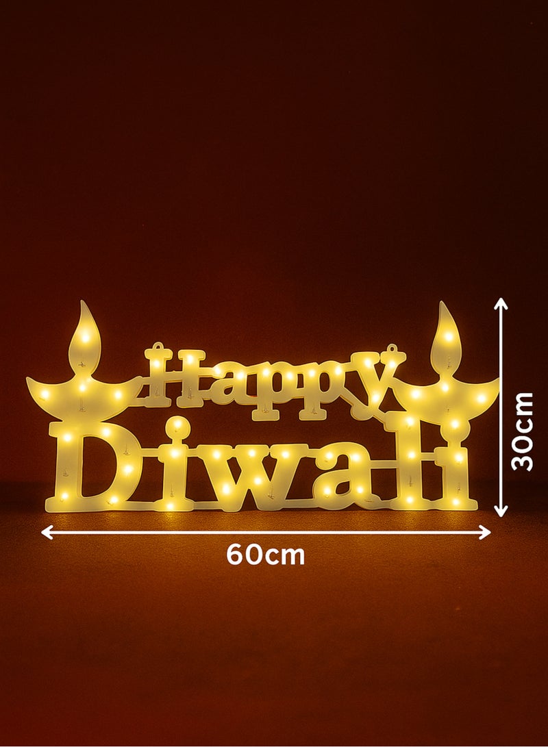 Happy Diwali LED Light Hanging Board – Colorful Decorative Wall Sign with Warm White Lights, Festival Decoration for Home, Office, Party & Gifting – 60x30CM - Image 2