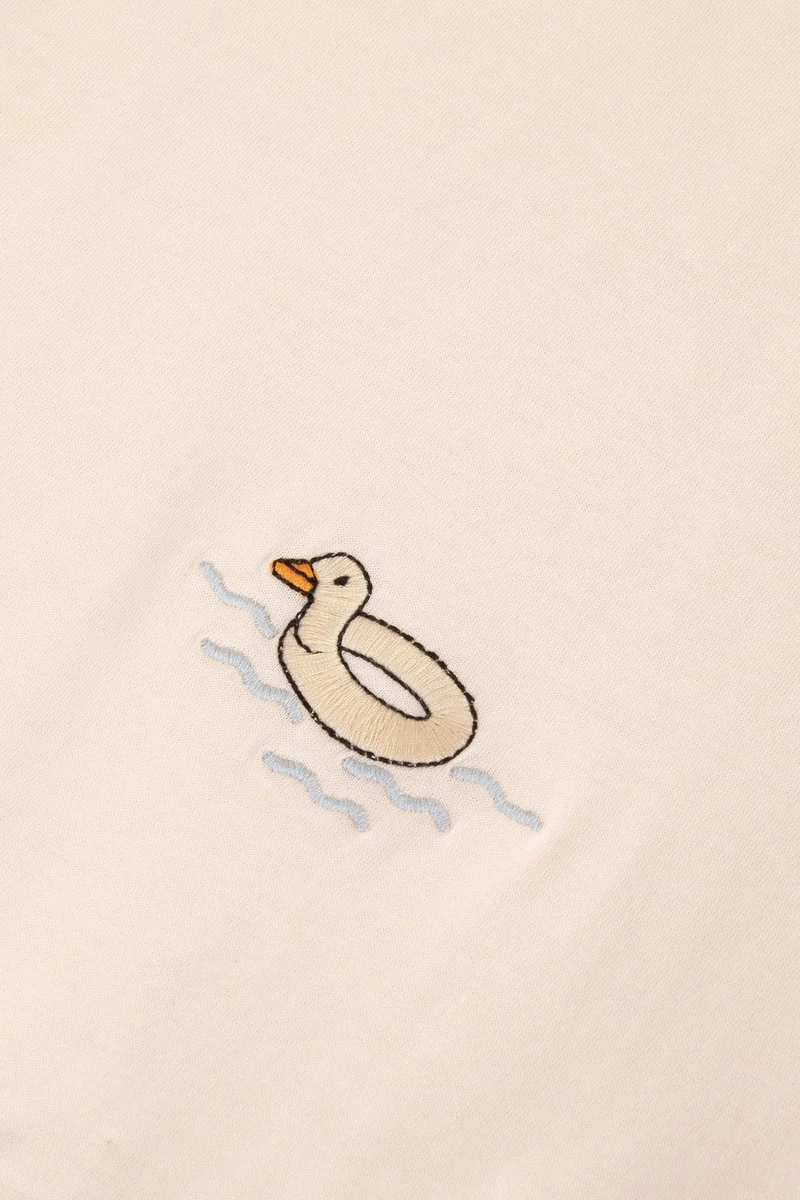 Faguo Arcy Duck - Embroidered Ecru t-shirt in recycled cotton