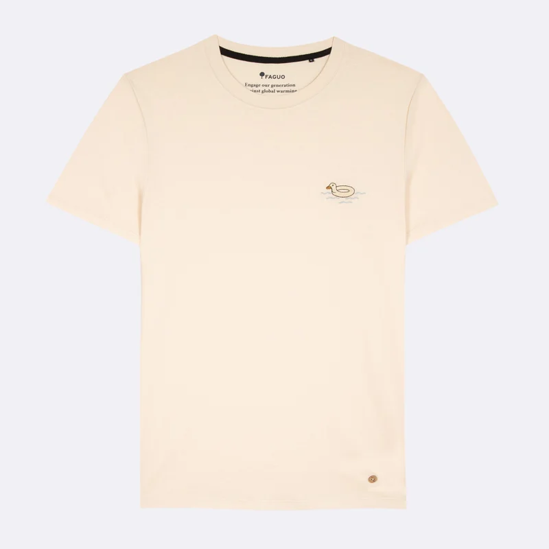 Faguo Arcy Duck - Embroidered Ecru t-shirt in recycled cotton