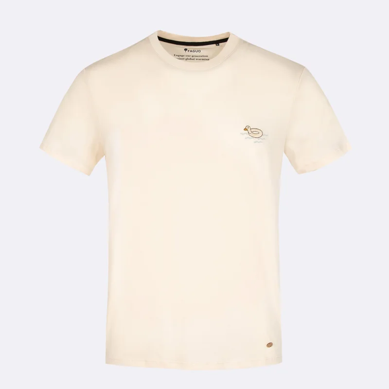 Faguo Arcy Duck - Embroidered Ecru t-shirt in recycled cotton