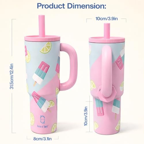House of Quirk 1200ml Stainless Steel Tumbler with Handle, Straw & Straw Cap | Leakproof Water Bottle | Large Capacity Travel Mug (Hot Stuff) - Image 4