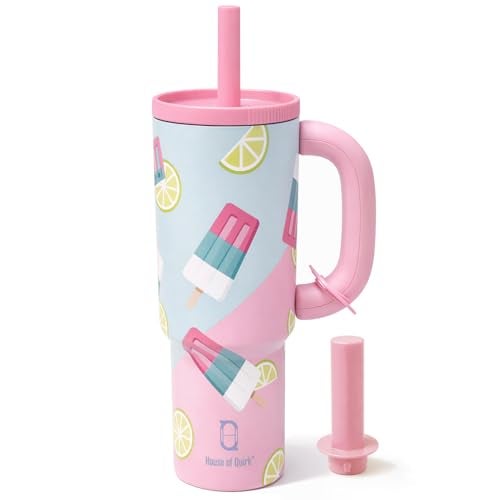 House of Quirk 1200ml Stainless Steel Tumbler with Handle, Straw & Straw Cap | Leakproof Water Bottle | Large Capacity Travel Mug (Hot Stuff) - Image 1