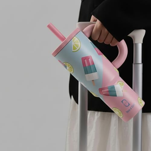 House of Quirk 1200ml Stainless Steel Tumbler with Handle, Straw & Straw Cap | Leakproof Water Bottle | Large Capacity Travel Mug (Hot Stuff) - Image 2