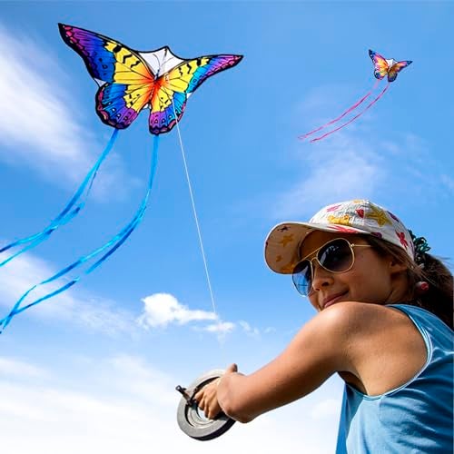 HONBO Butterfly Kites for Kids & Adults,55" x 28" Large Beginner Kite for Kids Ages 4-8,Easy to Fly for Beginners,Beach Kites for Outdoor Activities & Family Trip(Blue+Rainbow) - Image 3