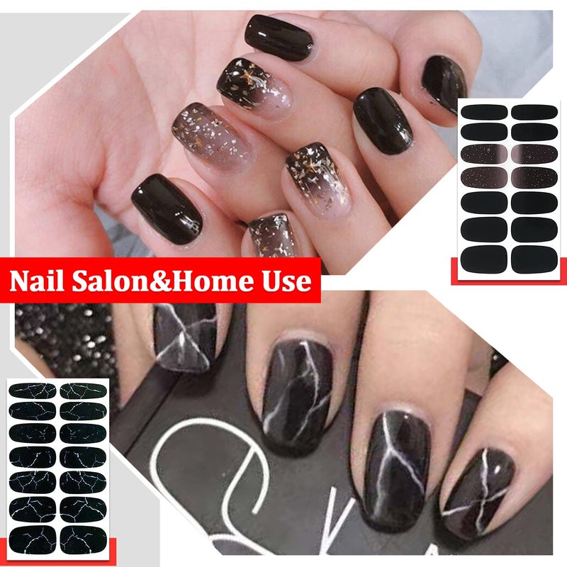 SILPECWEE 20 Sheets Black Style Nail Wraps for Women Stick on Nail Polish Strips Glitter Solid Color Self Adhesive Nail Polish Stickers Fingernail Manicure Sticker Nail Art with 1pc Nail File - Image 3
