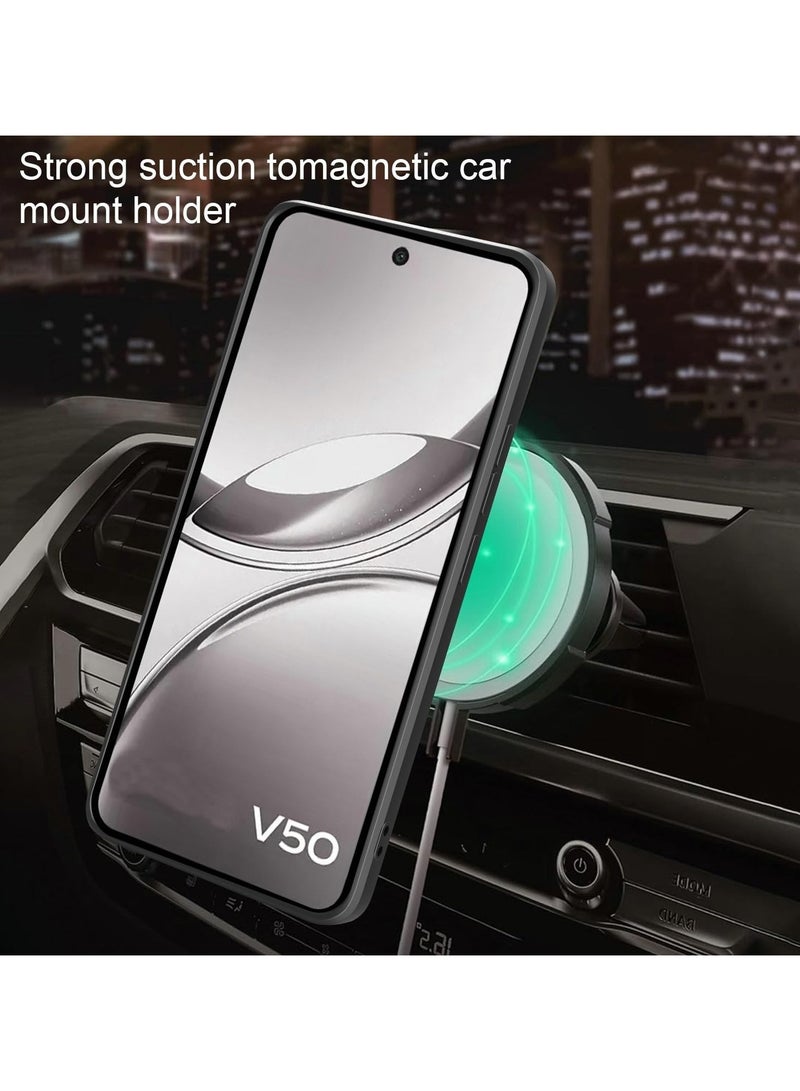 for vivo V50 AI 5G Case, Slide Camera Lens Cover, Magnetic Ring Holder Kickstand Protective Phone Case for vivo V50 AI 5G, Black - Image 2